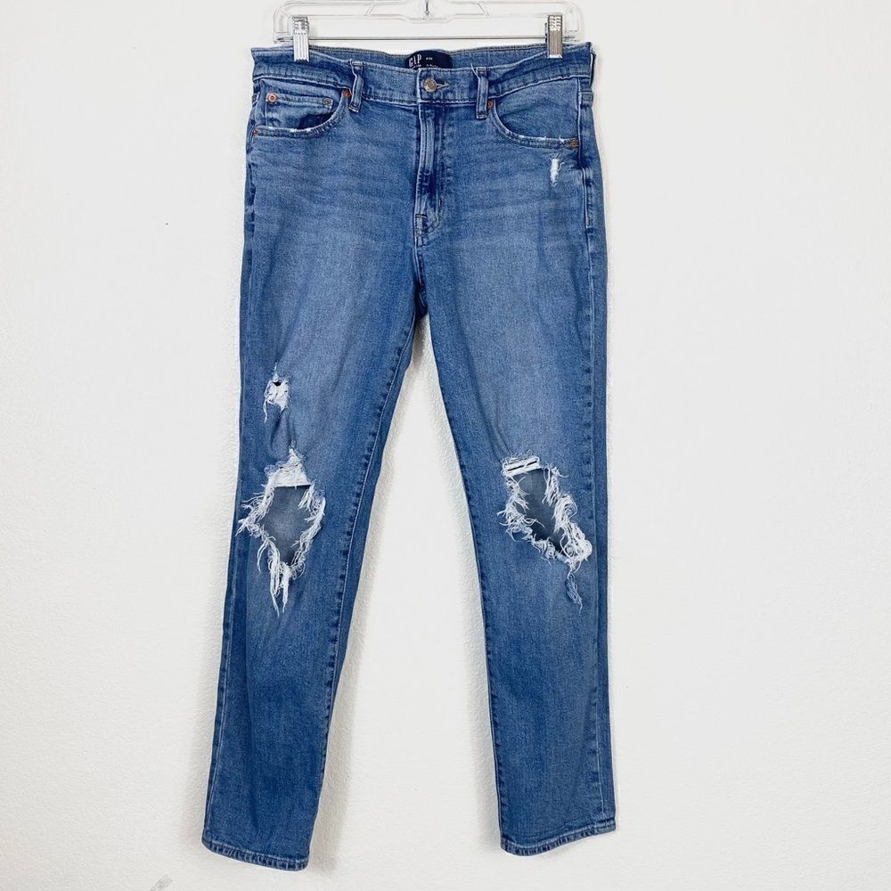 Gap Medium Wash High Rise Distressed Denim Girlfriend Jeans